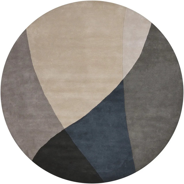 Chandra Bense Garza BEN-3003 Grey and Blue and Black round rug, flat view