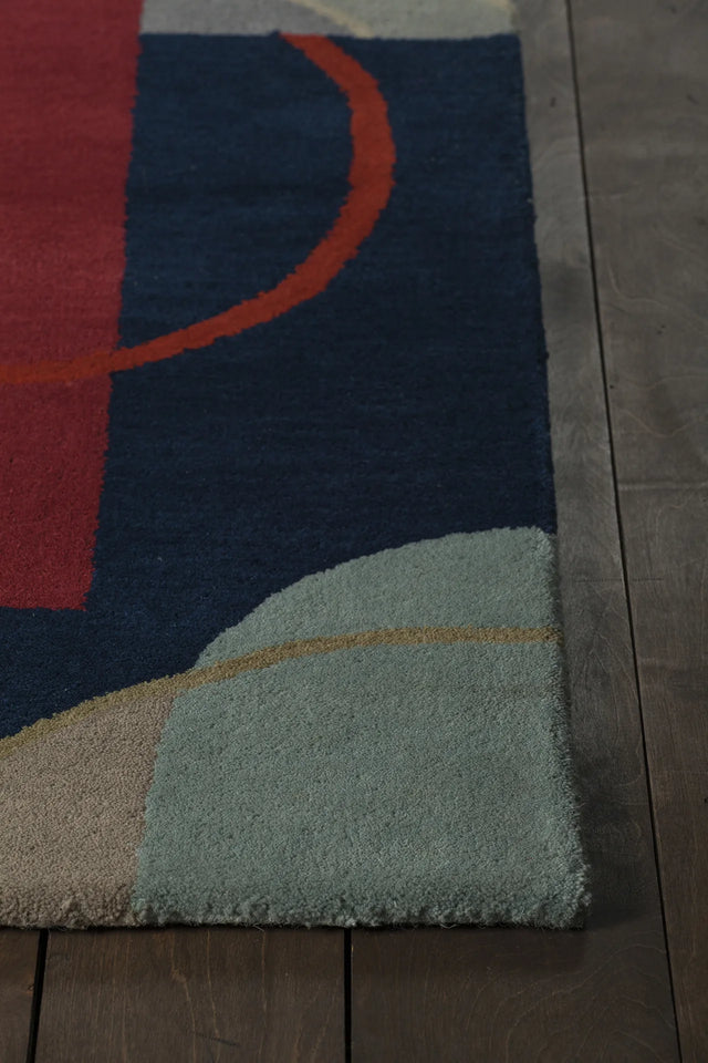 Chandra Bense Garza BEN-3015 Blue and Red and Gold and Grey and Brown rug, corner detail