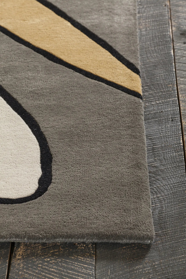 Chandra Bense Garza BEN-3020 Grey and Cream and Green and Orange and Blue and Black rug, corner detail
