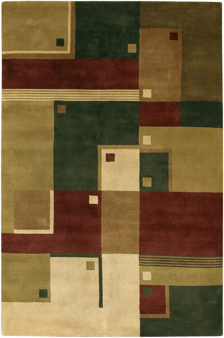 Chandra Aadi Aad1358 Green / Light Gold / Wine / Tan Rugs.
