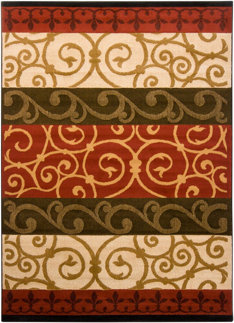 Chandra Ganesh Ganesh11 Green / Burgundy / Brown / Cream Rugs.