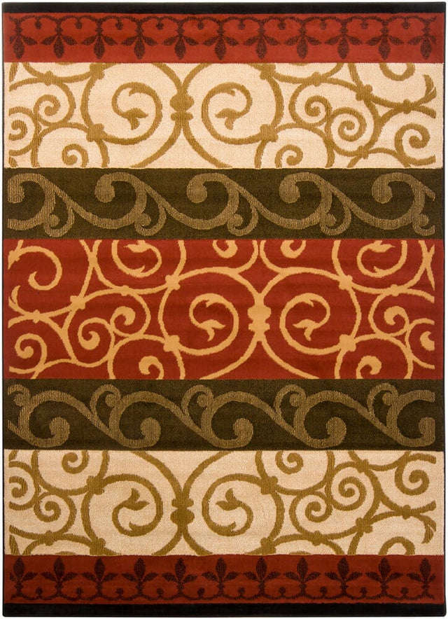 Chandra Ganesh Ganesh11 Green / Burgundy / Brown / Cream Rugs.