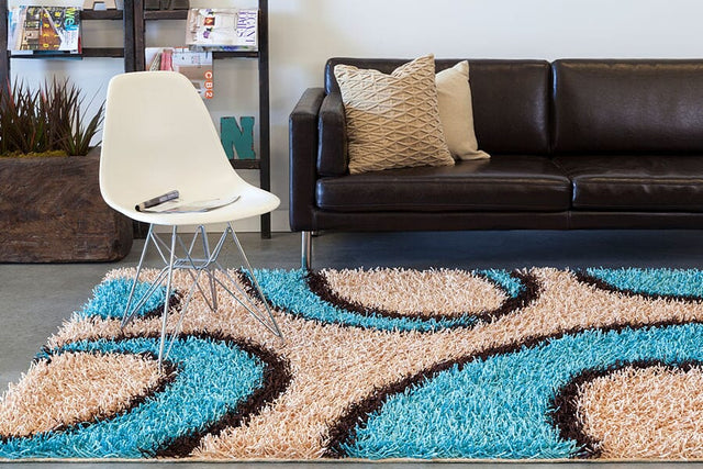 Chandra Vivid Viv-25504 Tan / Blue / Black Rugs.