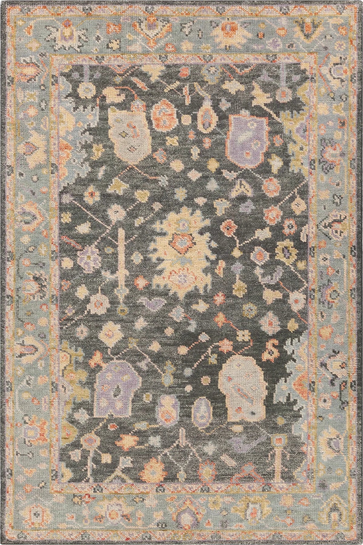 Chandra Wendi WEN-58100 Black / Blue / Orange / Multi rug, flat view
