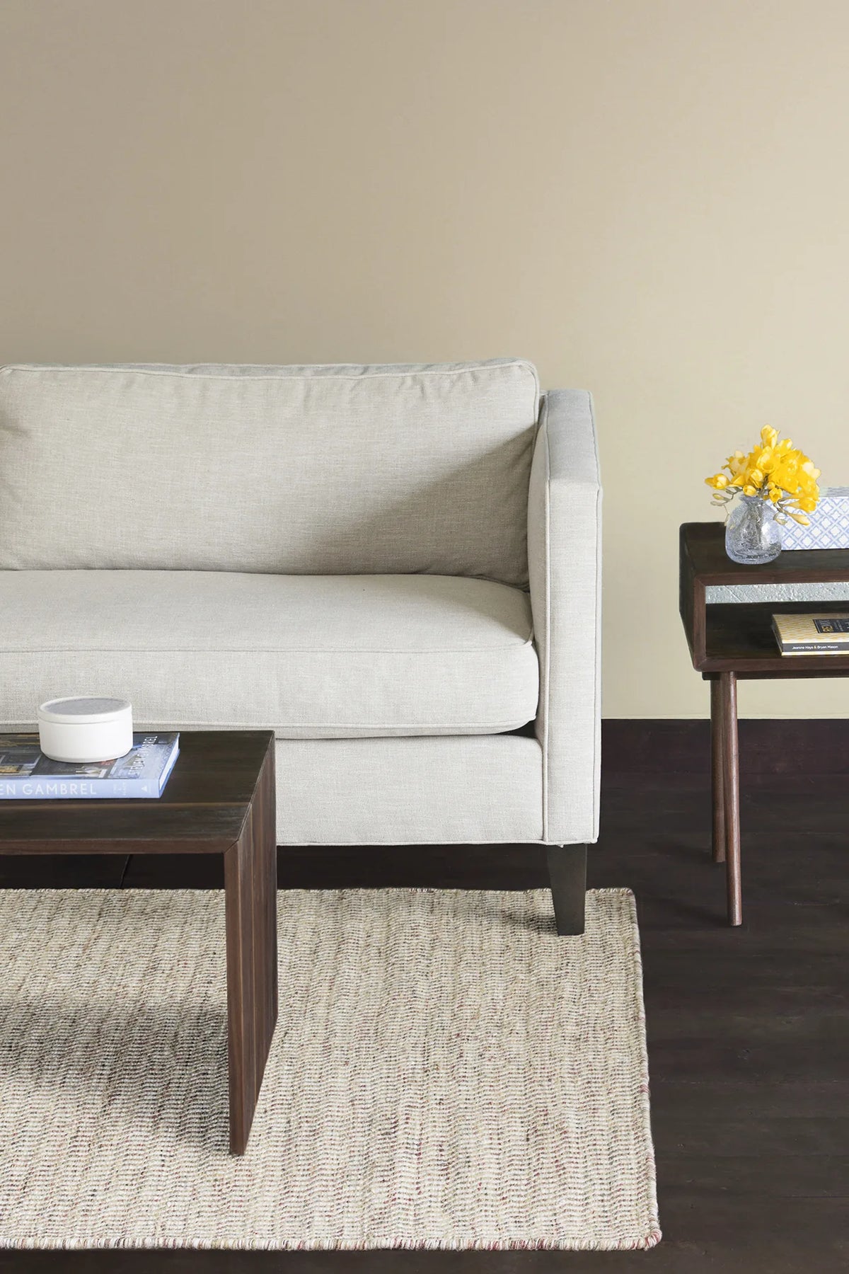 Chandra Crest CRE-33500 Beige and Brown rug, shown in a styled room setting