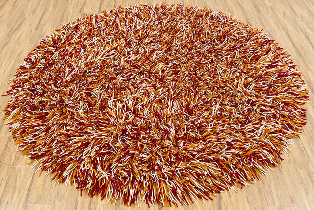 Chandra Cyrah CYR-10801 Red and Orange and Ivory round rug, flat view