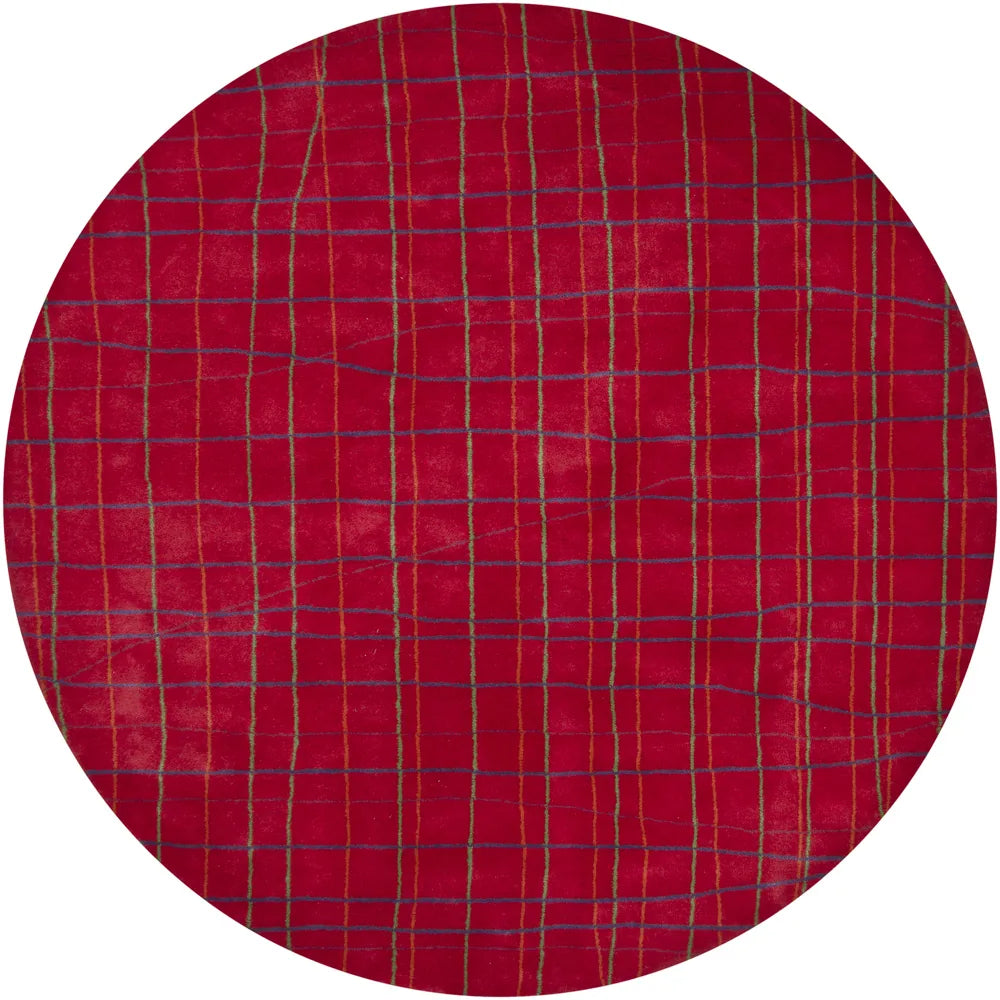 Chandra Daisa DAI-11 Red and Green and Blue and Orange round rug, flat view