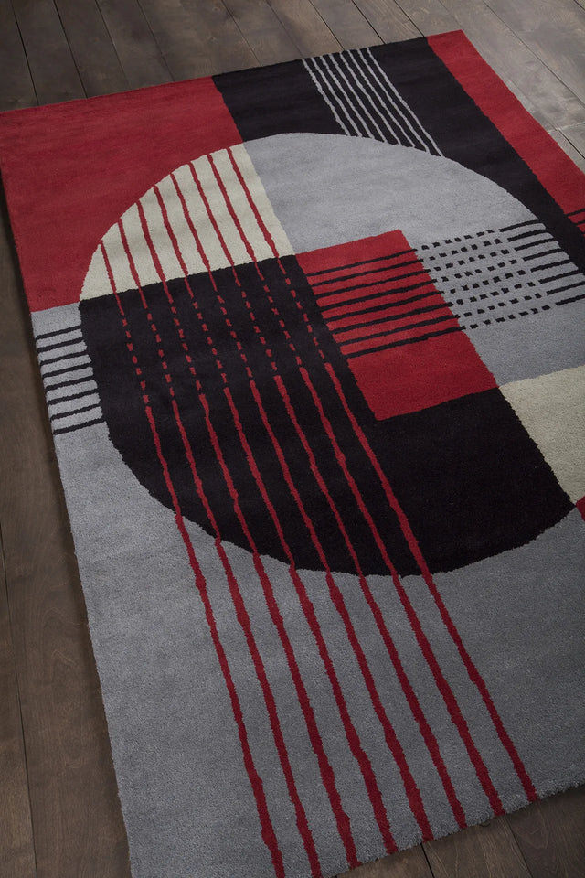 Chandra Daisa DAI-25 Red and Black and Grey rug, angled side view
