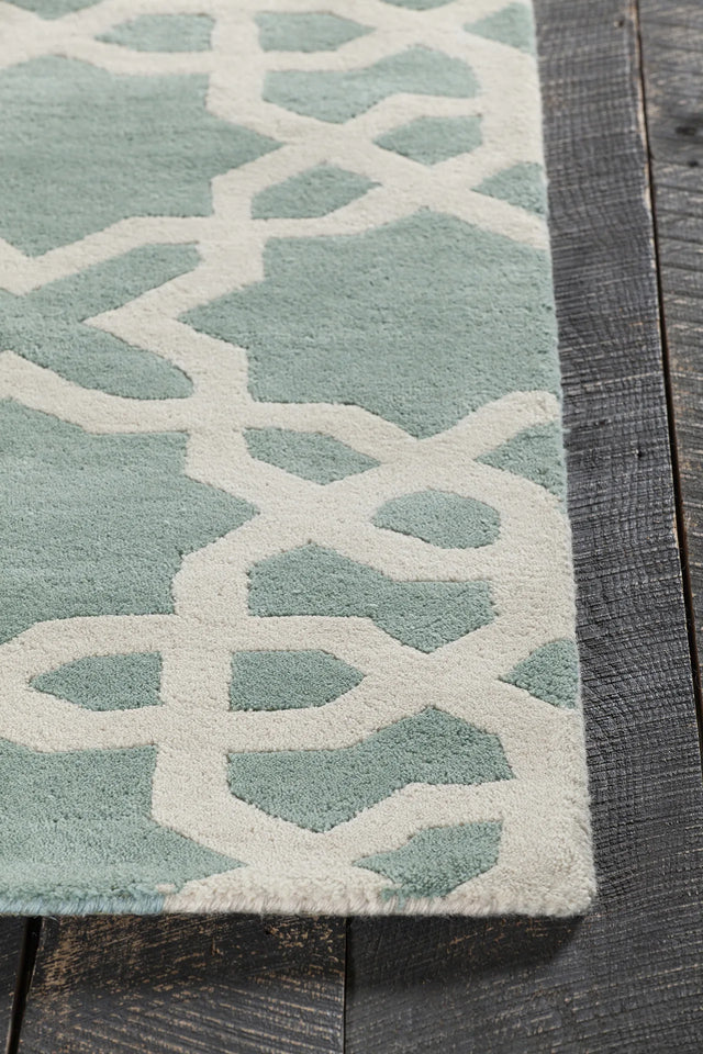 Chandra Davin DAV-25800 Light Aqua and White rug, corner detail