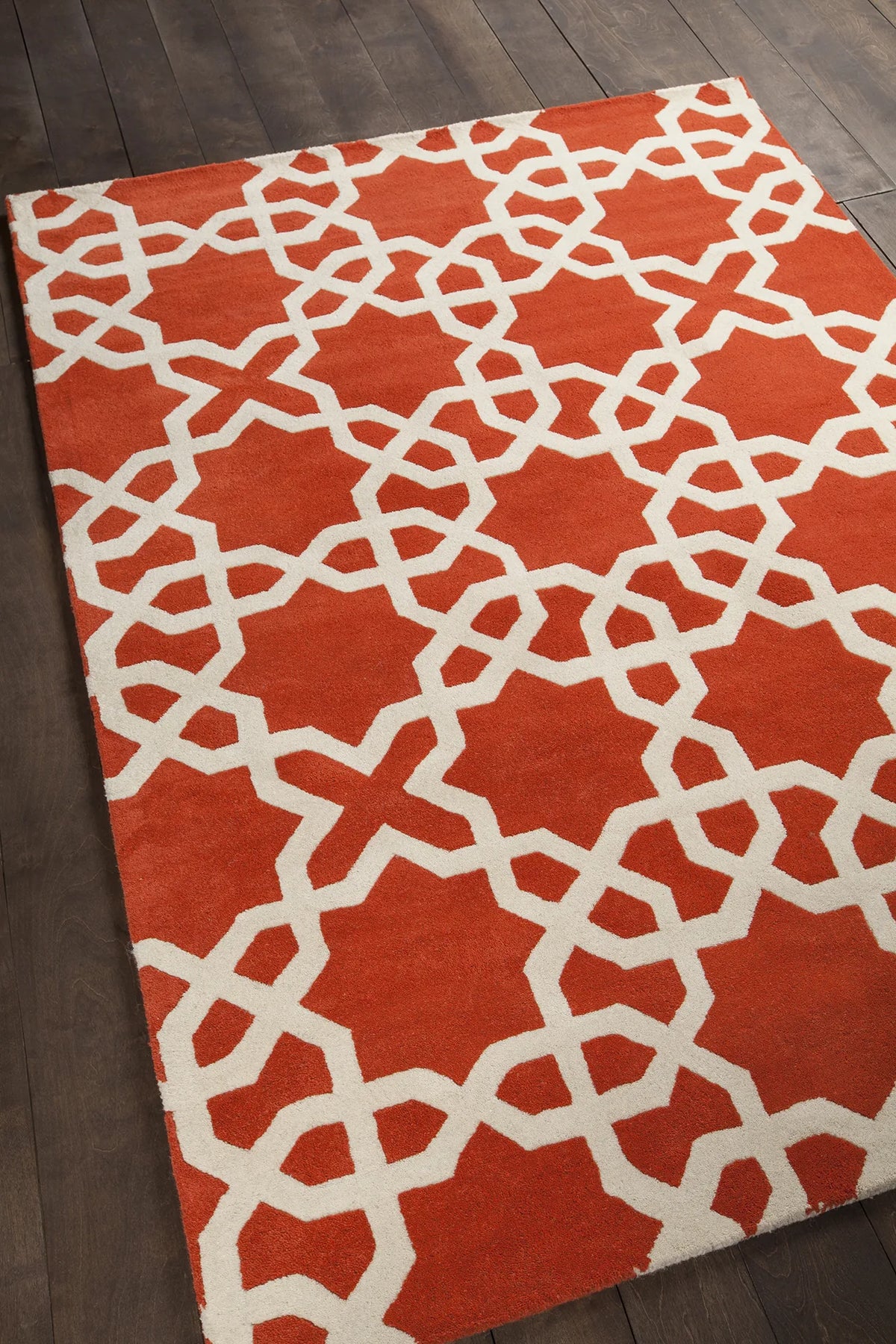 Chandra Davin DAV-25805 Orange and White rug, angled side view