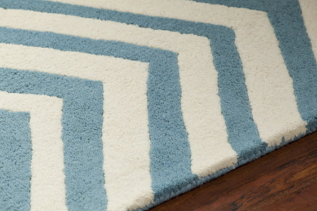 Chandra Davin DAV-25807 White and Blue rug, side detail view