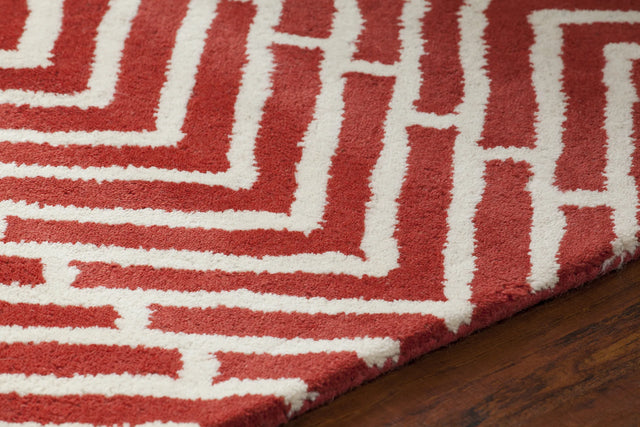 Chandra Davin DAV-25810 Red and White rug, side detail view