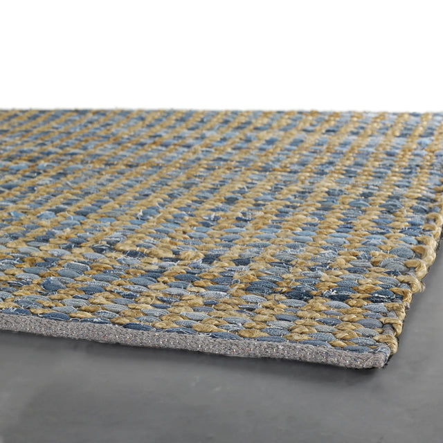 Chandra Easton EAS-7202 Blue and Tan and Grey rug, corner detail
