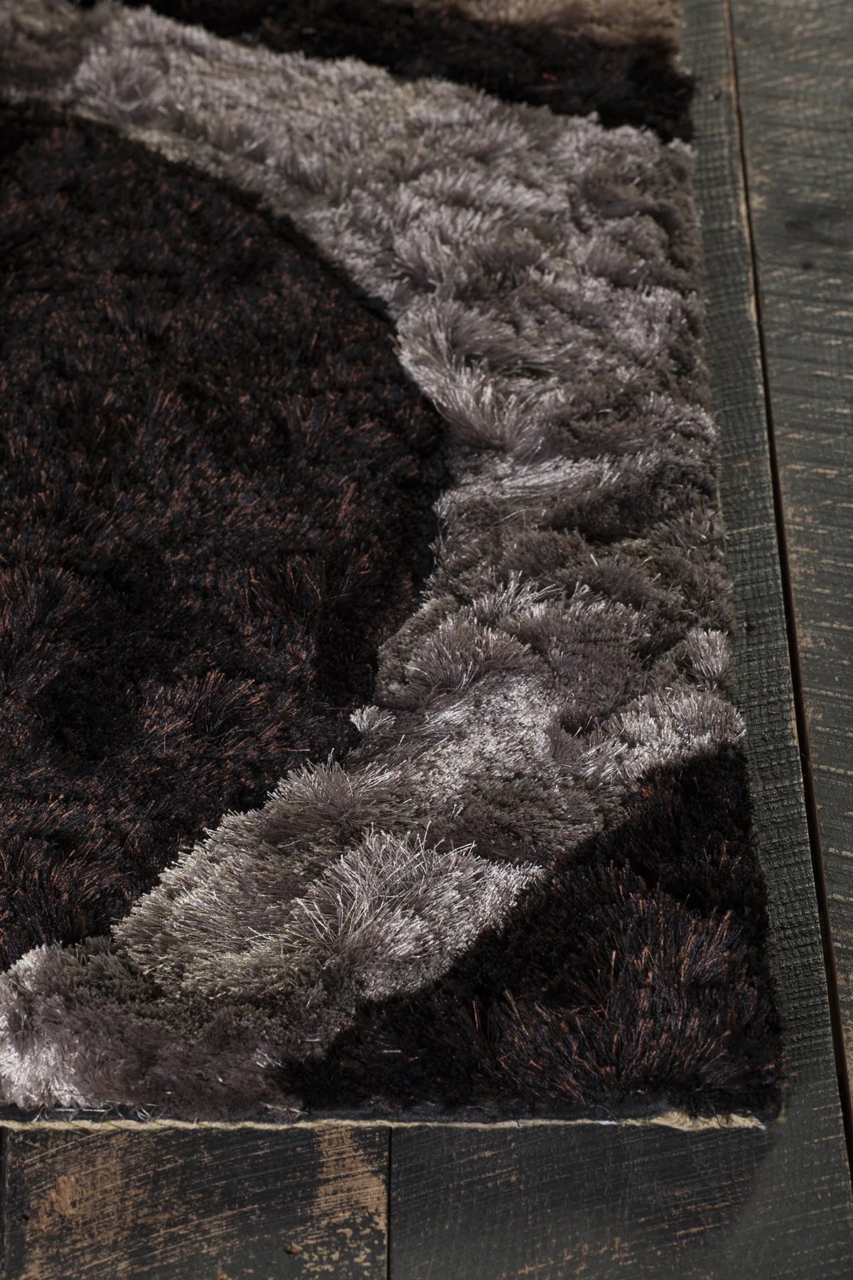 Chandra Flemish FLE-51110 Grey and Charcoal and Brown rug, corner detail