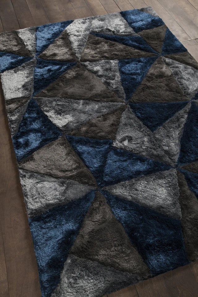 Chandra Flemish FLE-51111 Blue and Grey and Charcoal rug, angled side view