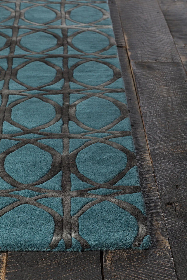 Chandra Fran FRA-42100 Teal and Charcoal rug, corner detail