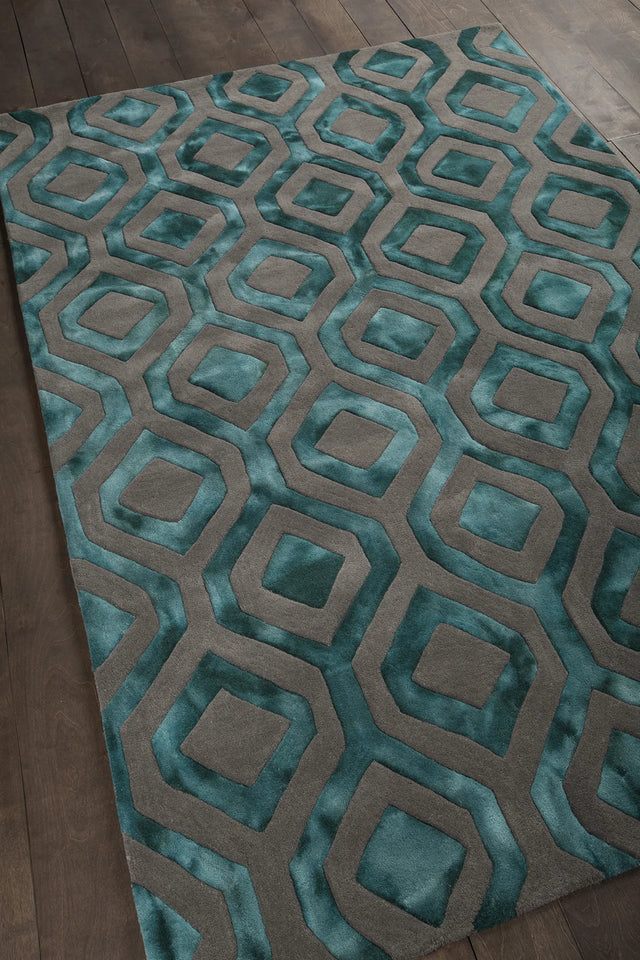 Chandra Fran FRA-42101 Teal and Grey rug, angled side view