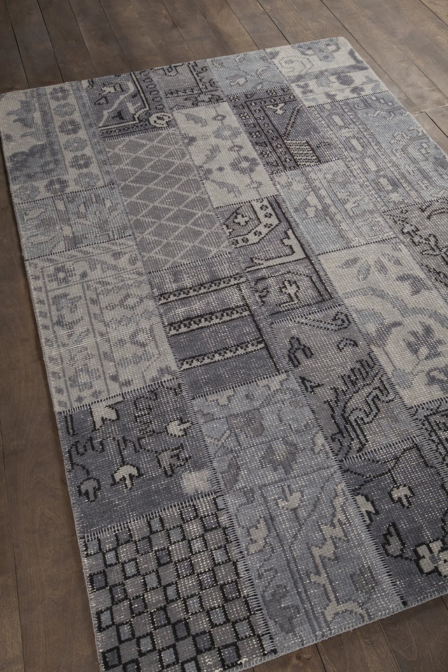 Chandra Fusion FUS-26302 Grey and Charcoal and Black rug, angled side view