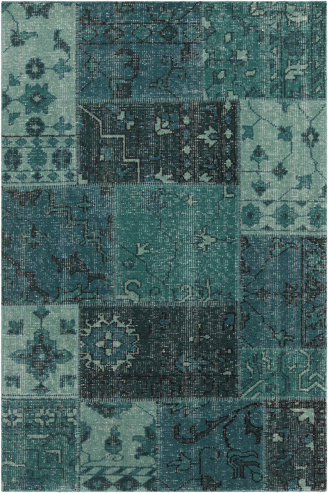 Chandra Fusion FUS-26303 Teal and Black rug, flat view