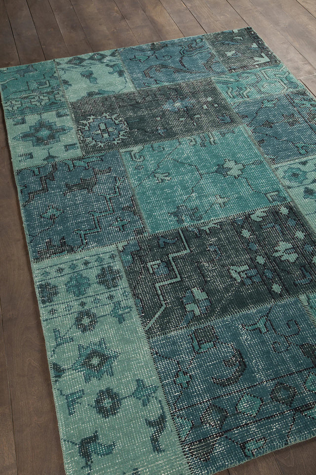 Chandra Fusion FUS-26303 Teal and Black rug, angled side view
