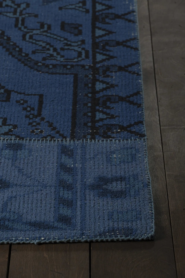Chandra Fusion FUS-26304 Blue and Charcoal and Black rug, corner detail