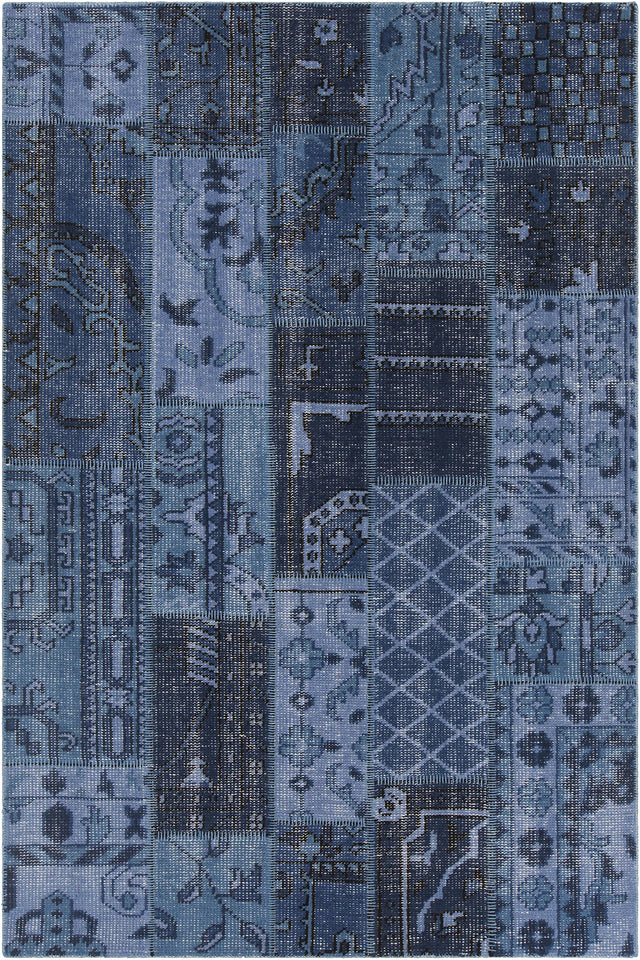 Chandra Fusion FUS-26304 Blue and Charcoal and Black rug, flat view