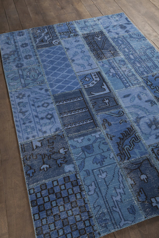 Chandra Fusion FUS-26304 Blue and Charcoal and Black rug, angled side view