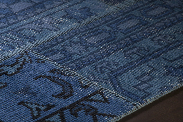 Chandra Fusion FUS-26304 Blue and Charcoal and Black rug, side detail view