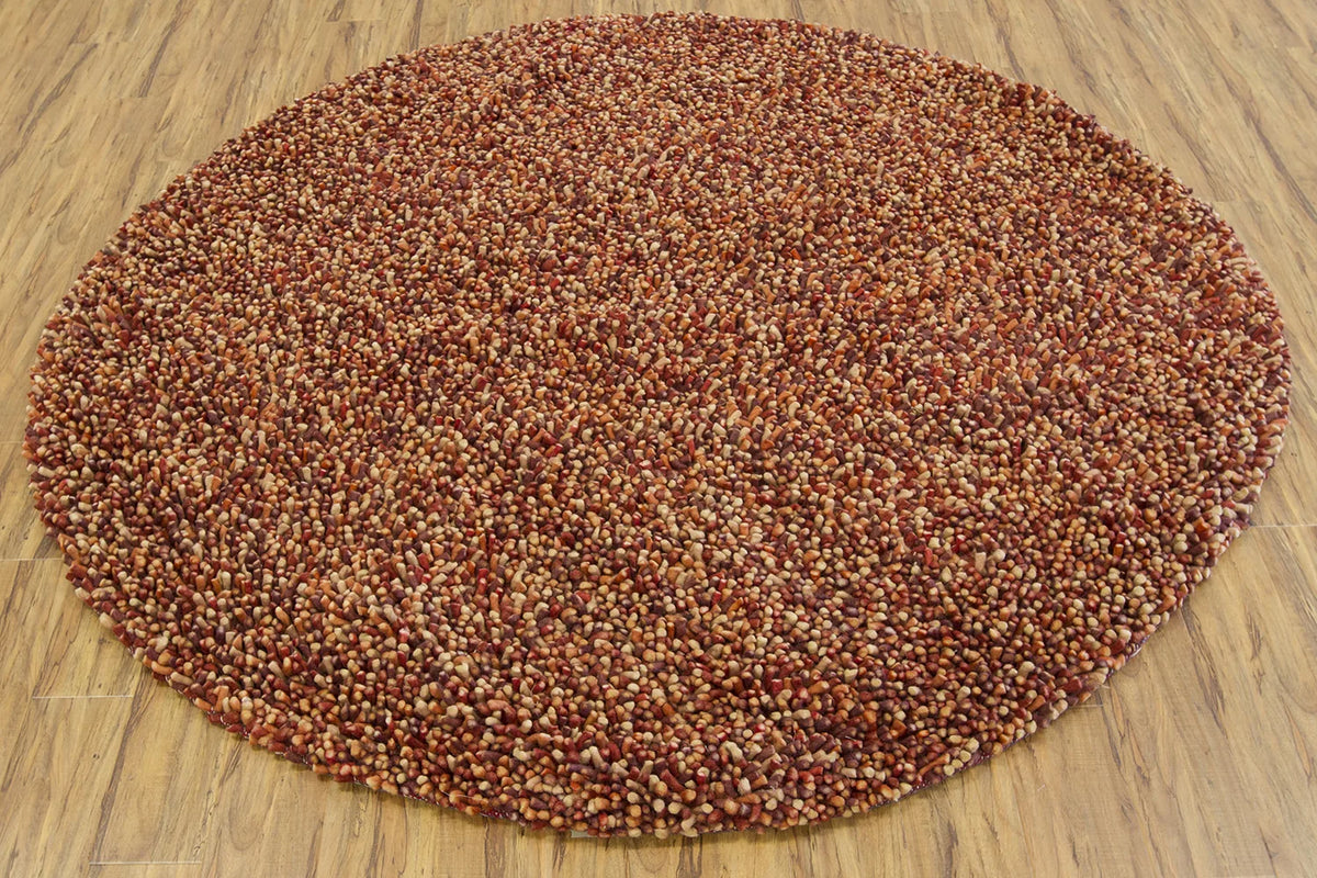 Chandra Gems GEM-9600 Red and Maroon and Orange round rug, flat view