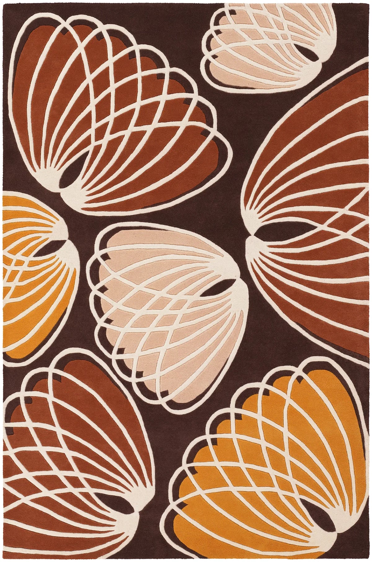 Chandra Inhabit INH-21606 Brown and Orange and White and Peach rug, flat view