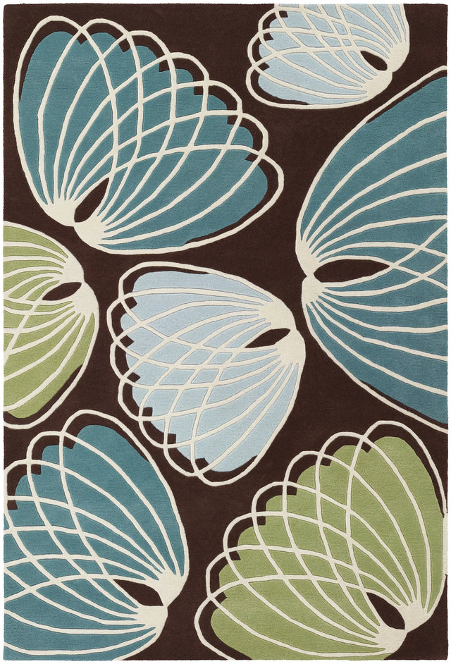 Chandra Inhabit INH-21607 Brown and Green and Blue and White rug, flat view