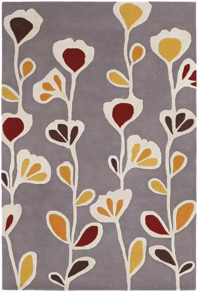 Chandra Inhabit INH-21609 Grey and White and Yellow and Brown and Red rug, flat view