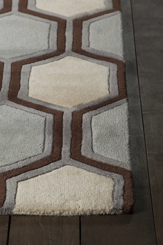 Chandra Inhabit INH-21611 Blue and Brown and White rug, corner detail