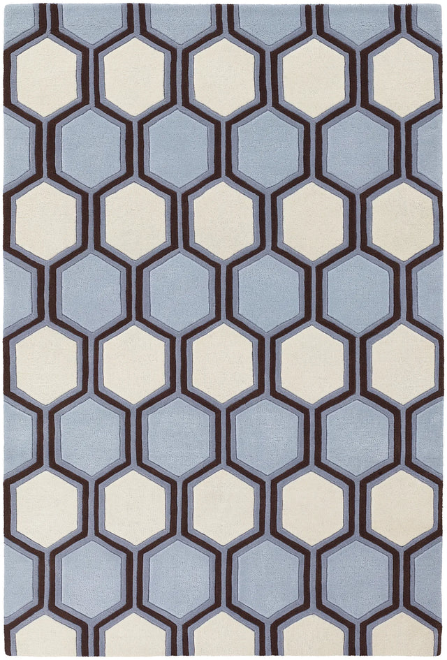 Chandra Inhabit INH-21611 Blue and Brown and White rug, flat view