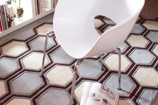 Chandra Inhabit INH-21611 Blue and Brown and White rug, shown in a styled room setting
