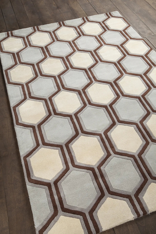 Chandra Inhabit INH-21611 Blue and Brown and White rug, angled side view