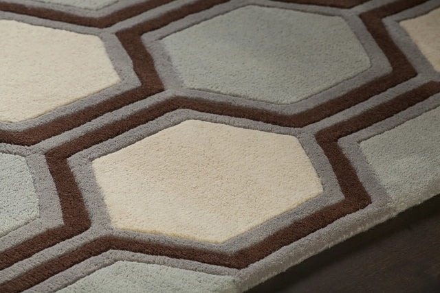 Chandra Inhabit INH-21611 Blue and Brown and White rug, side detail view