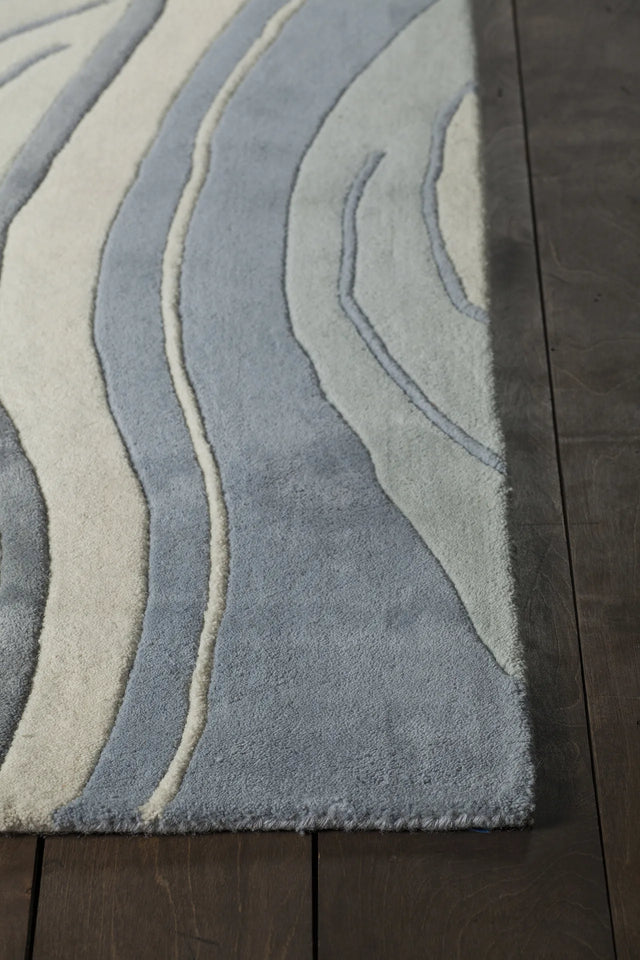 Chandra Inhabit INH-21615 Blue and Grey and White rug, corner detail