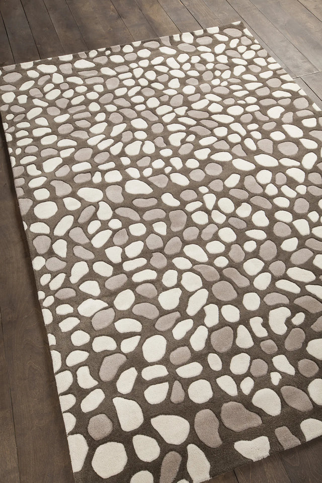 Chandra Inhabit INH-21618 Charcoal and Grey and White rug, angled side view
