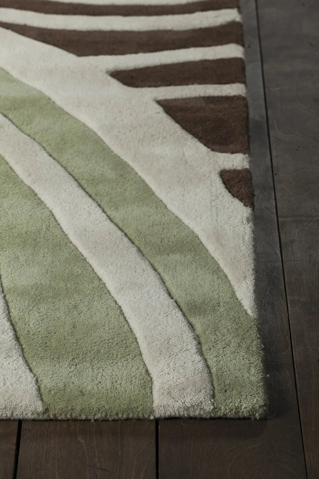Chandra Inhabit INH-21621 White and Green and Orange and Grey and Brown rug, corner detail