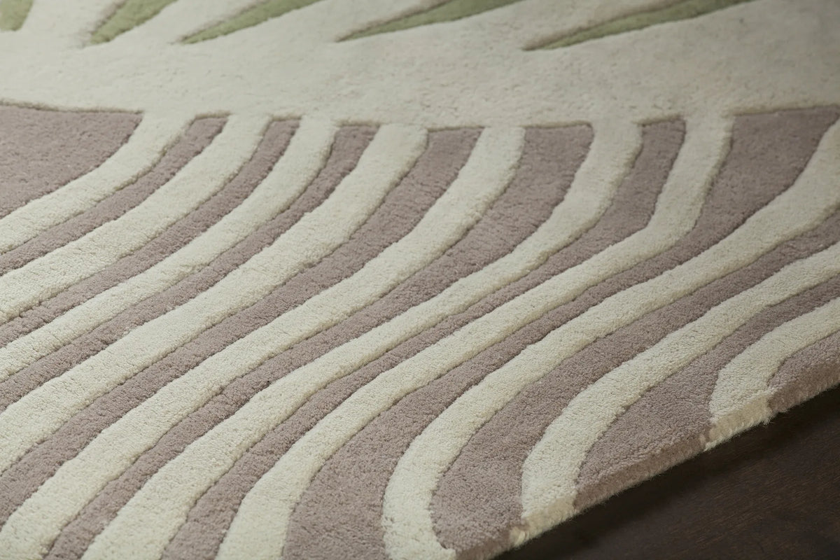 Chandra Inhabit INH-21621 White and Green and Orange and Grey and Brown rug, side detail view