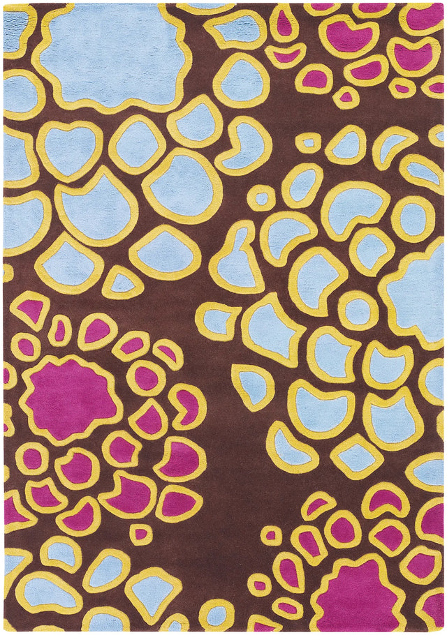 Chandra Inhabit INH-21626 Brown and Pink and Blue and Yellow rug, flat view