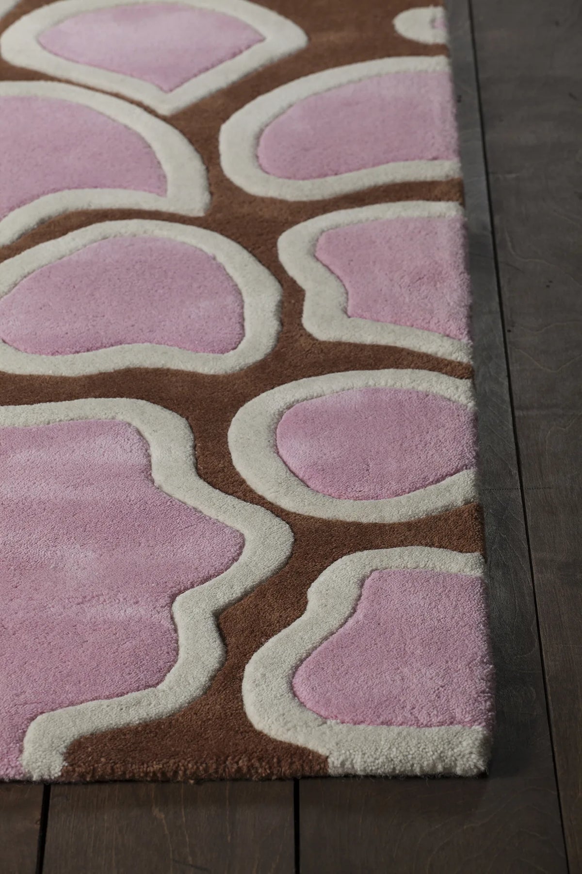 Chandra Inhabit INH-21627 Brown and Orange and Pink and White rug, corner detail