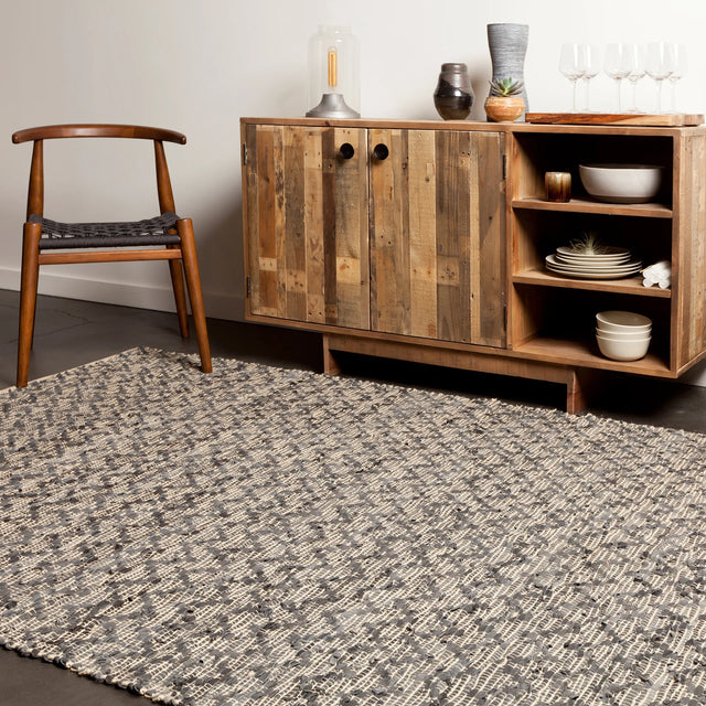 Chandra Jazz JAZ-17002 Tan and Grey rug, shown in a styled room setting