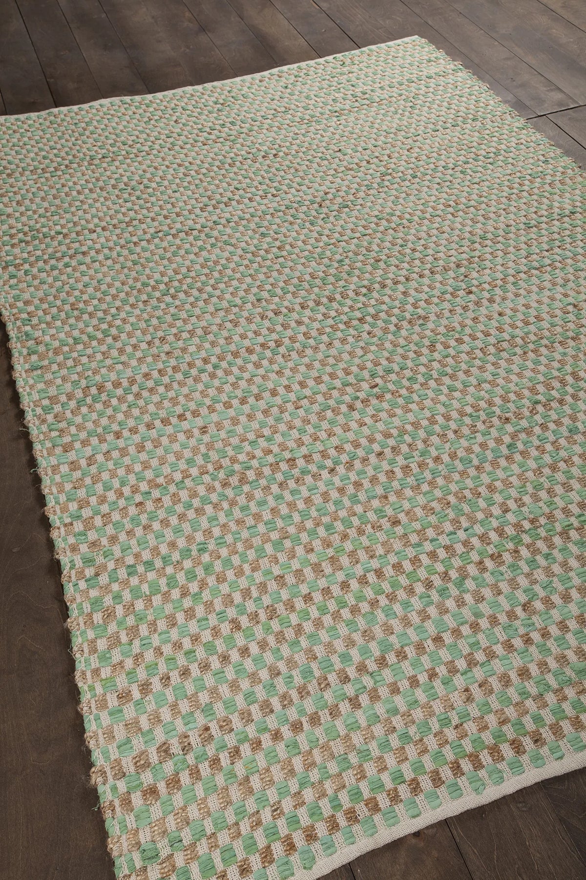 Chandra Jazz JAZ-17004 Tan and Green rug, angled side view