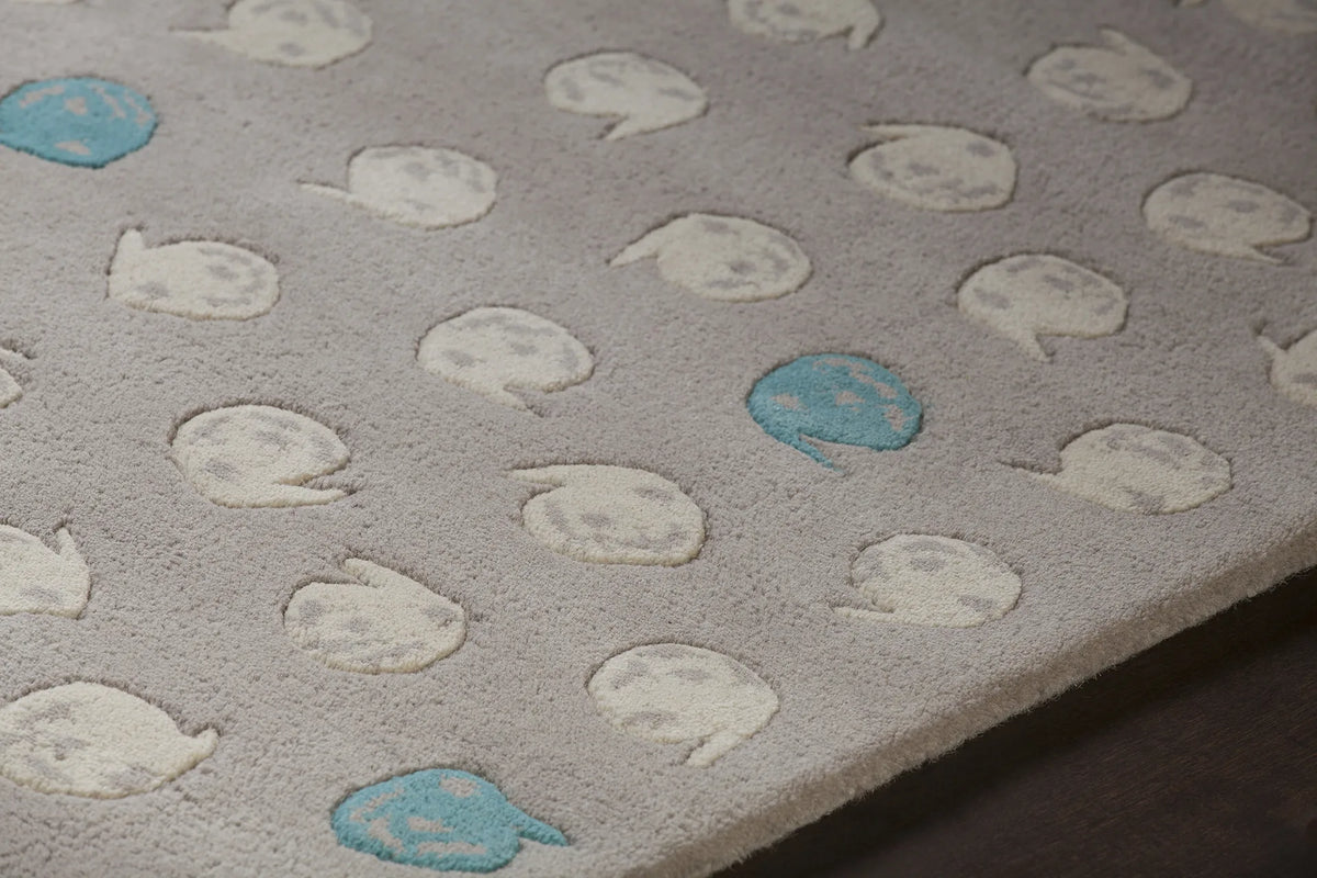 Chandra Jessica Swift JES-28900 Taupe and Cream and Teal rug, side detail view