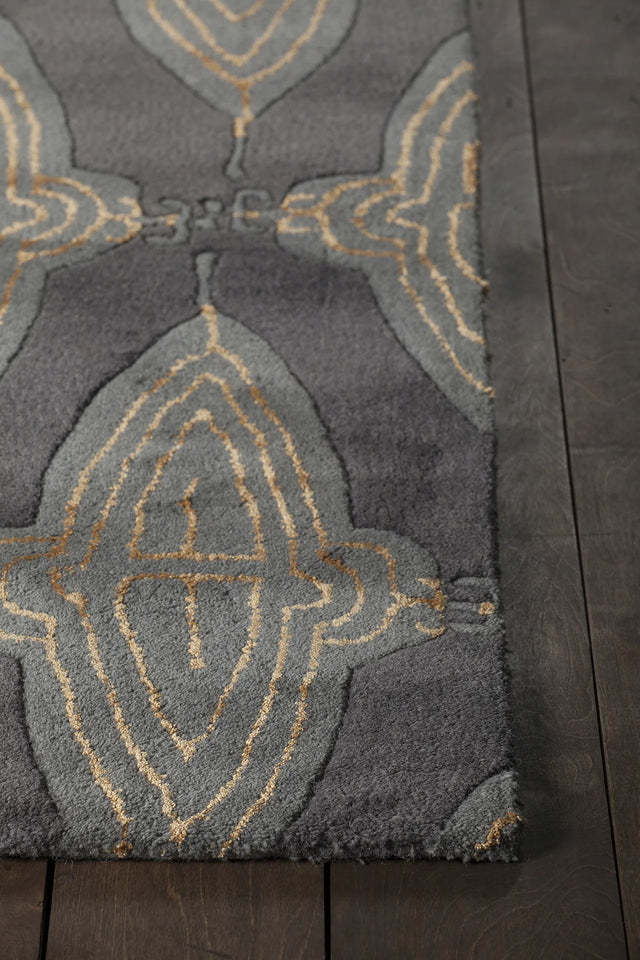 Chandra Jessica Swift JES-28901 Charcoal and Grey and Gold rug, corner detail