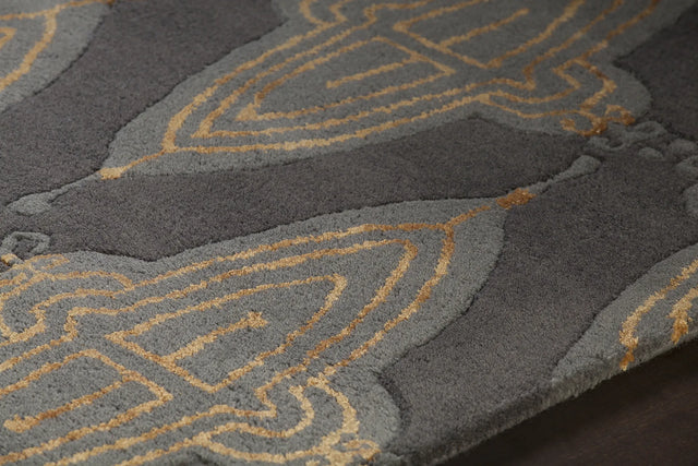 Chandra Jessica Swift JES-28901 Charcoal and Grey and Gold rug, side detail view
