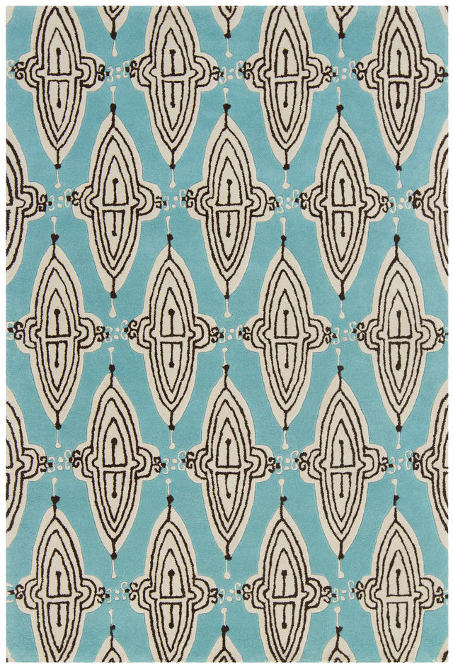 Chandra Jessica Swift JES-28902 Blue and White and Black rug, flat view