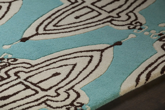 Chandra Jessica Swift JES-28902 Blue and White and Black rug, side detail view